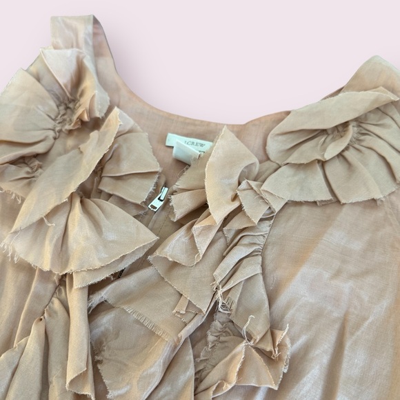Women’s J.Crew Silk Cotton Blend Ruffle Zip Collar Light Salmon Tank Top Size 8 - Picture 5 of 11